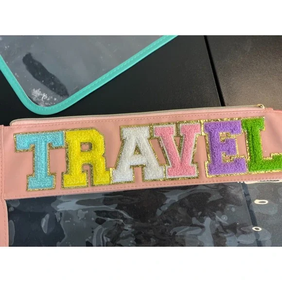 Two Clear Bags Travel Stuff Nylon Makeup Zipper Pouch Travel Cosmetic Pink Green - Picture 2 of 9